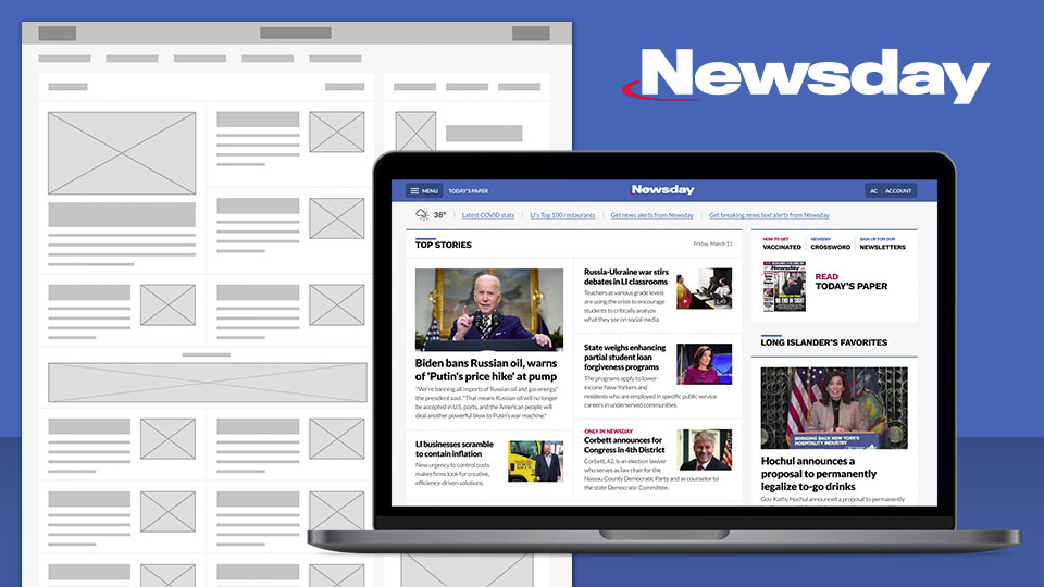 Newsday redesign wireframe and final