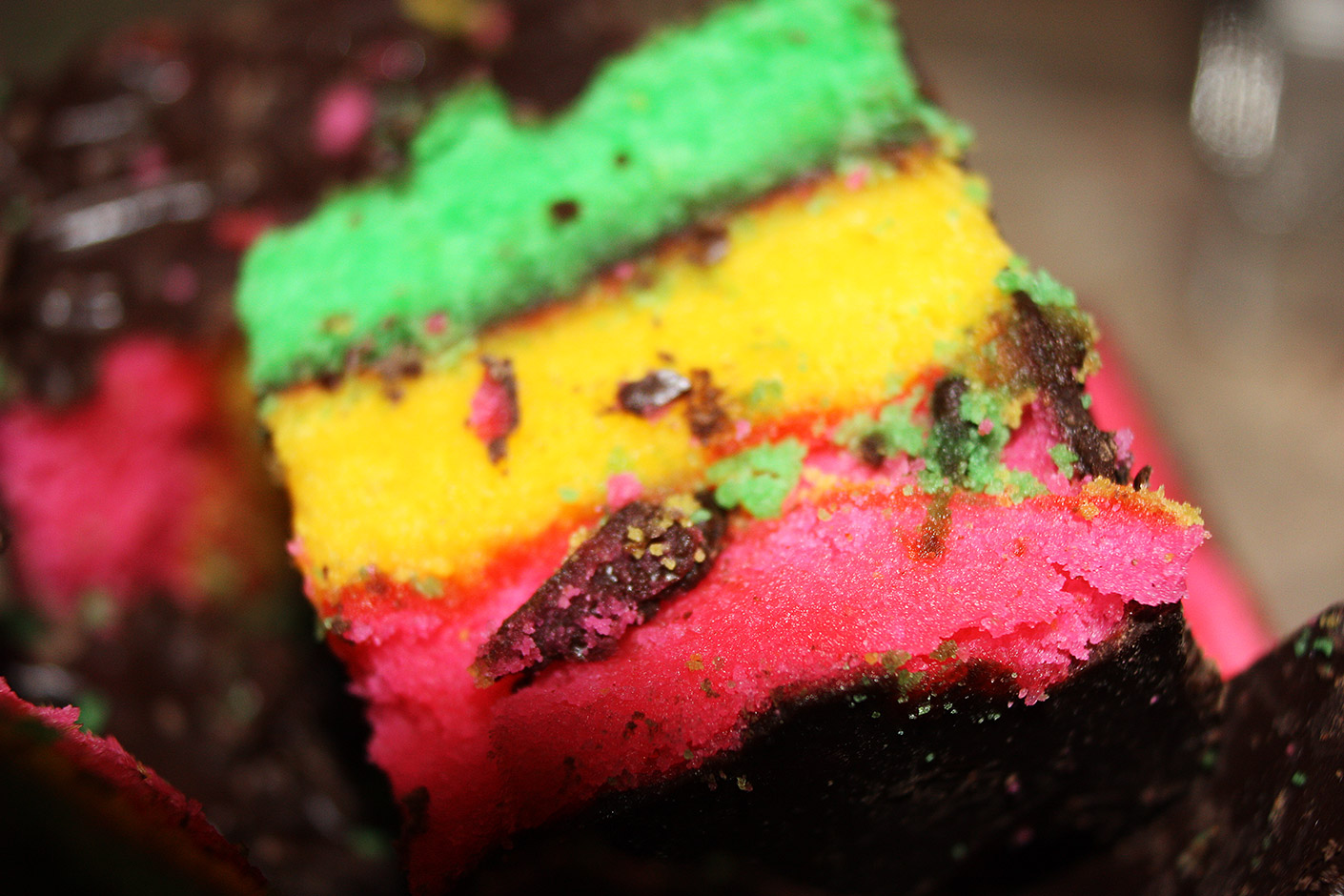 macro photo of rainbow cookie