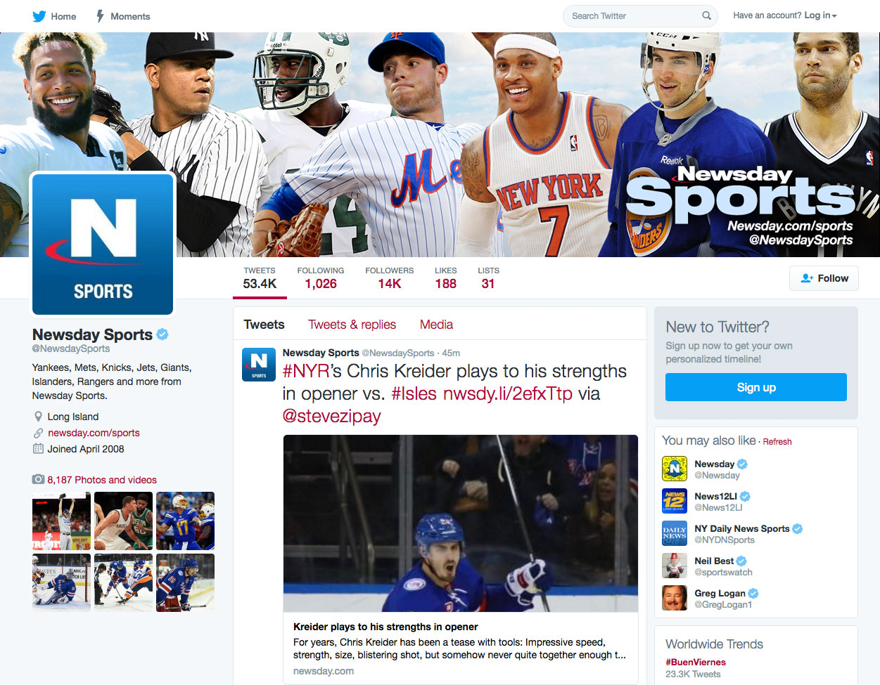 Newsday Sports Twitter Skin Graphic Design 2017